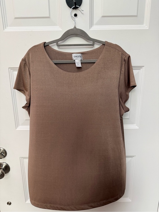 Chico's Tops - Chico's Brown Golden Short-Sleeve Scoop Neck Top Size 3